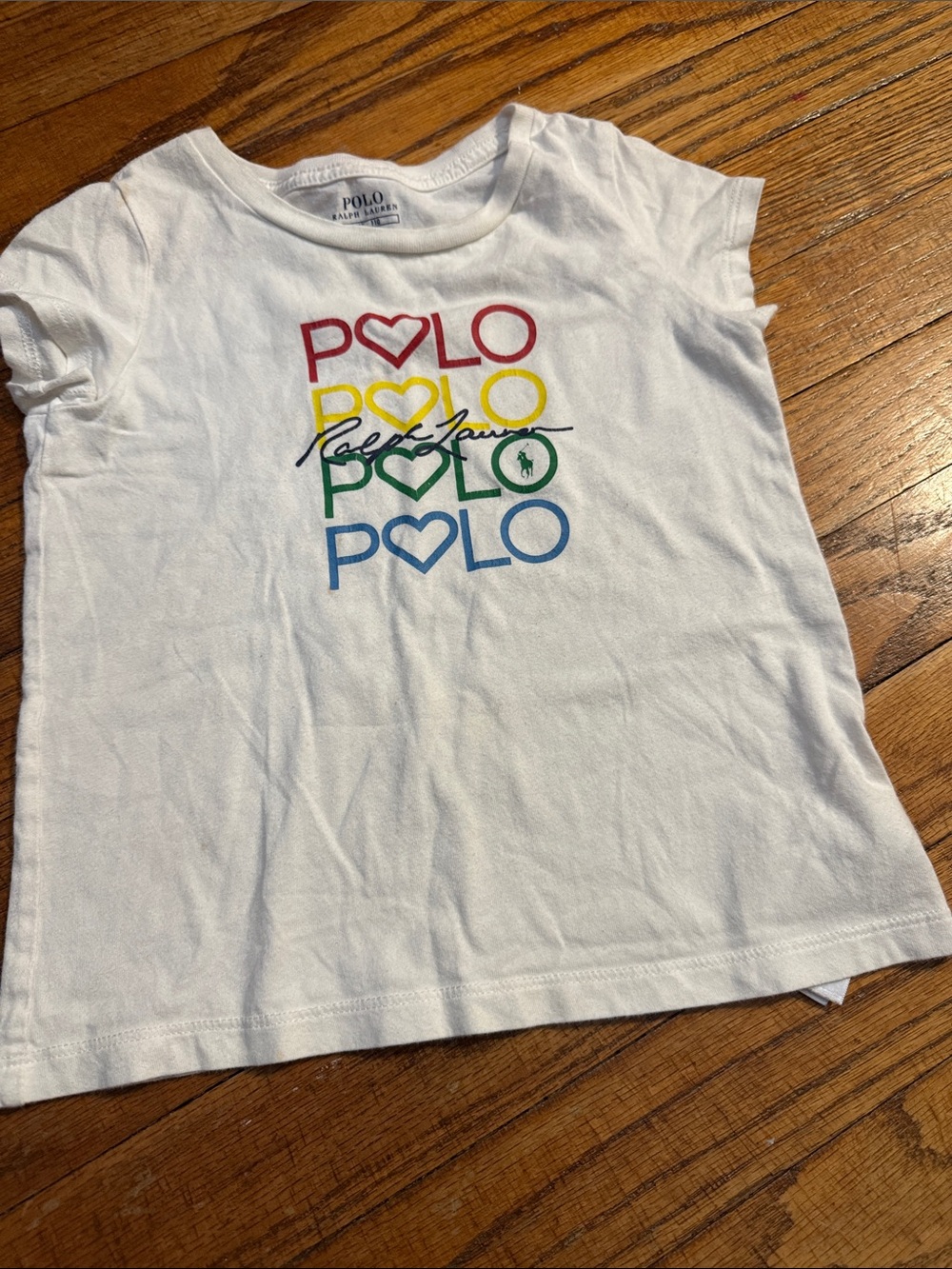 Polo by Ralph Lauren White Kids Tee with Rainbow Logo